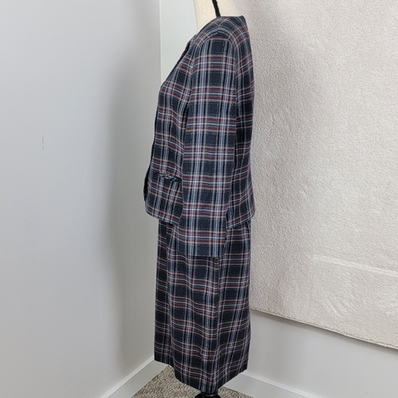 Charter Club Women's 12/14 Vintage 100% Wool Classic Retro Navy Plaid Skirt Suit - Picture 5 of 16